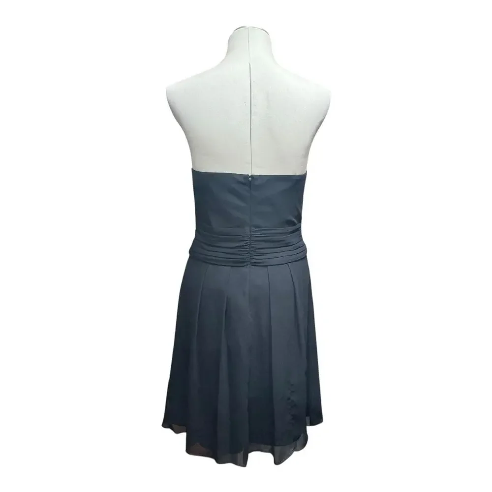 David's Bridal Short Crinkle Chiffon Dress Front Cascade F14847 Black 14